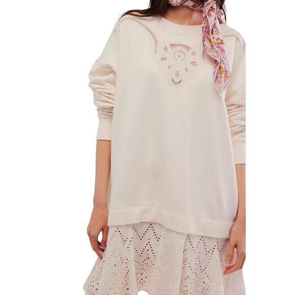 Free People Prairie Sweatshirt 🌾 NWOT | Size M | Ivory Cream Cozy Slouchy Fit - Picture 3 of 9